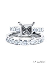 14K White Gold Round and Princess Cut Semi-Mount Engagement Ring (0.90 ct)